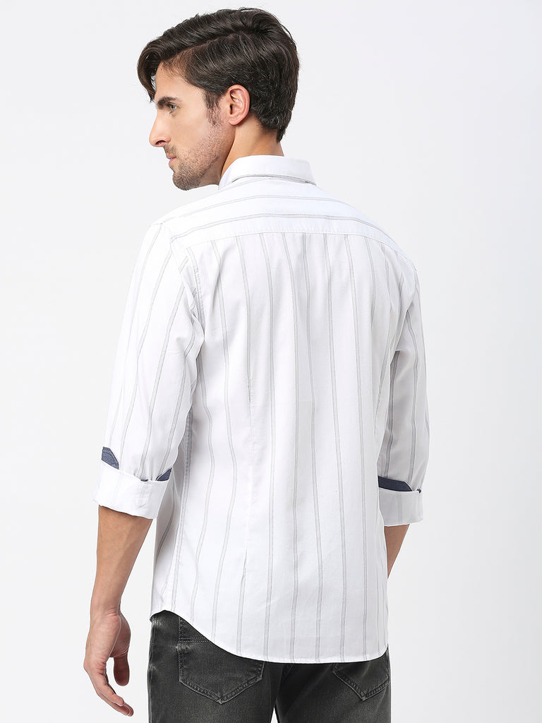 White Twill Striped Shirt With Button Down Collar