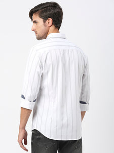 White Twill Striped Shirt With Button Down Collar