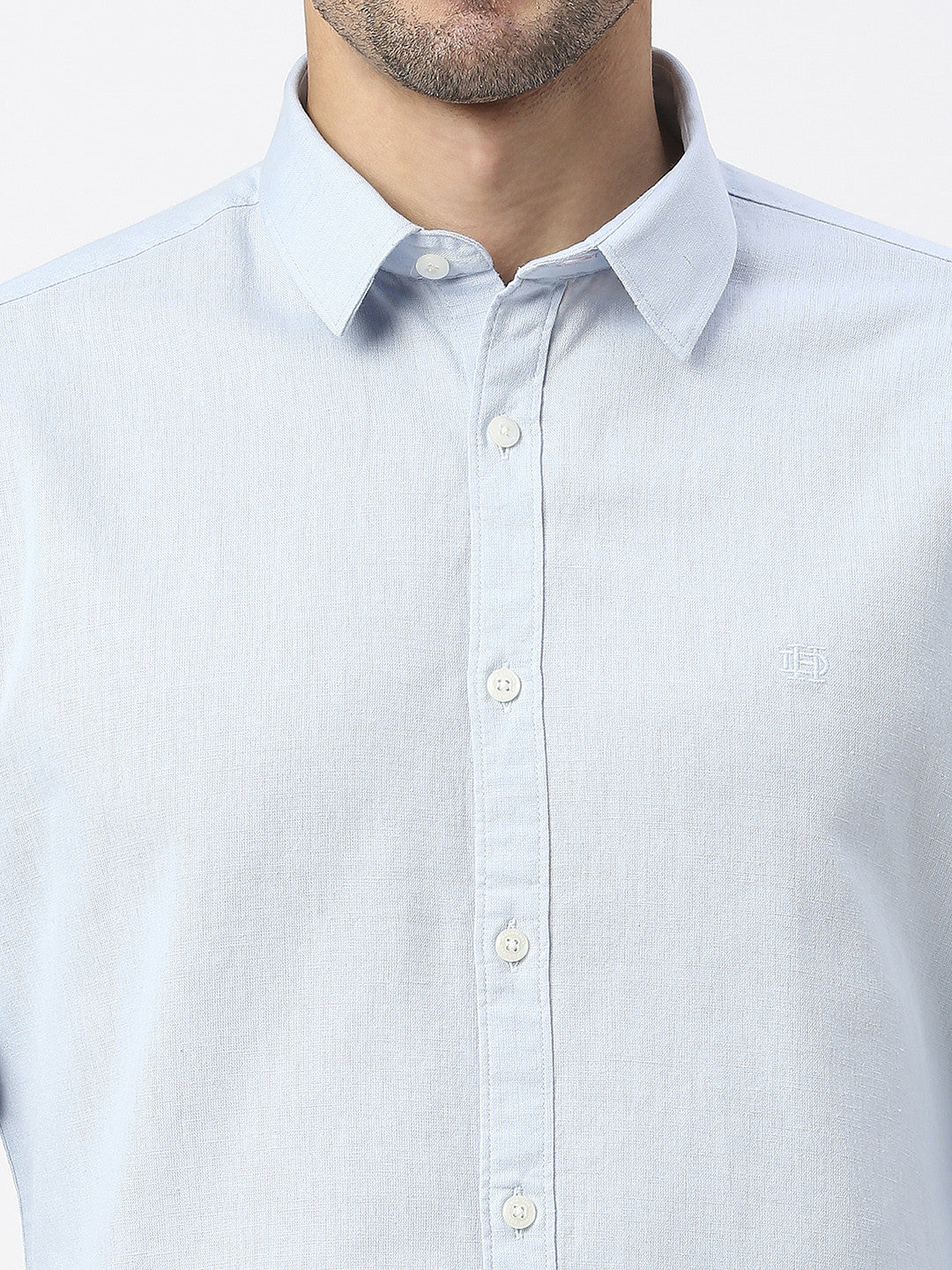 Sky Blue Linen Shirt With Pocket