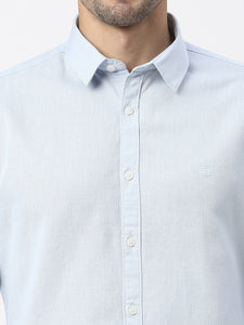 Sky Blue Linen Shirt With Pocket