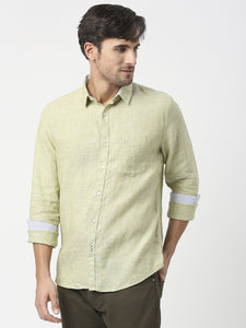 Olive Green Pure Linen Shirt With Pocket