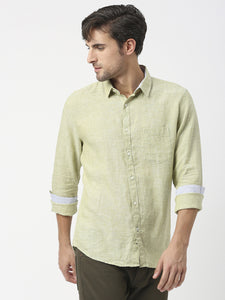 Olive Green Pure Linen Shirt With Pocket