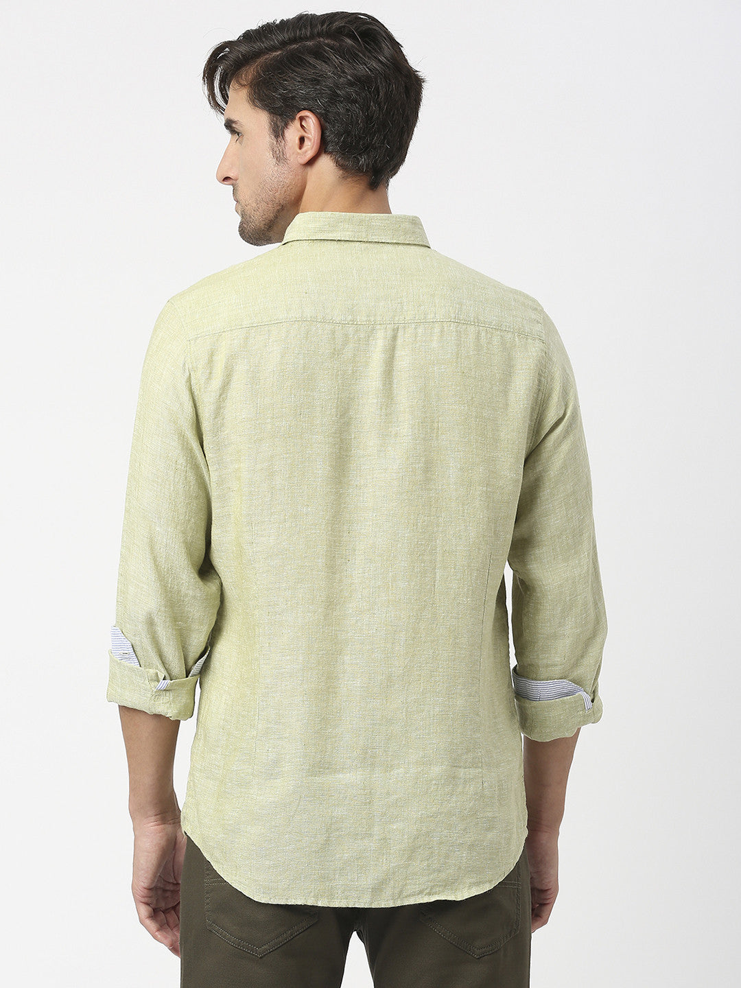 Olive Green Pure Linen Shirt With Pocket