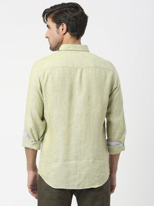 Olive Green Pure Linen Shirt With Pocket