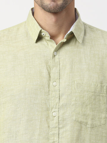 Olive Green Pure Linen Shirt With Pocket