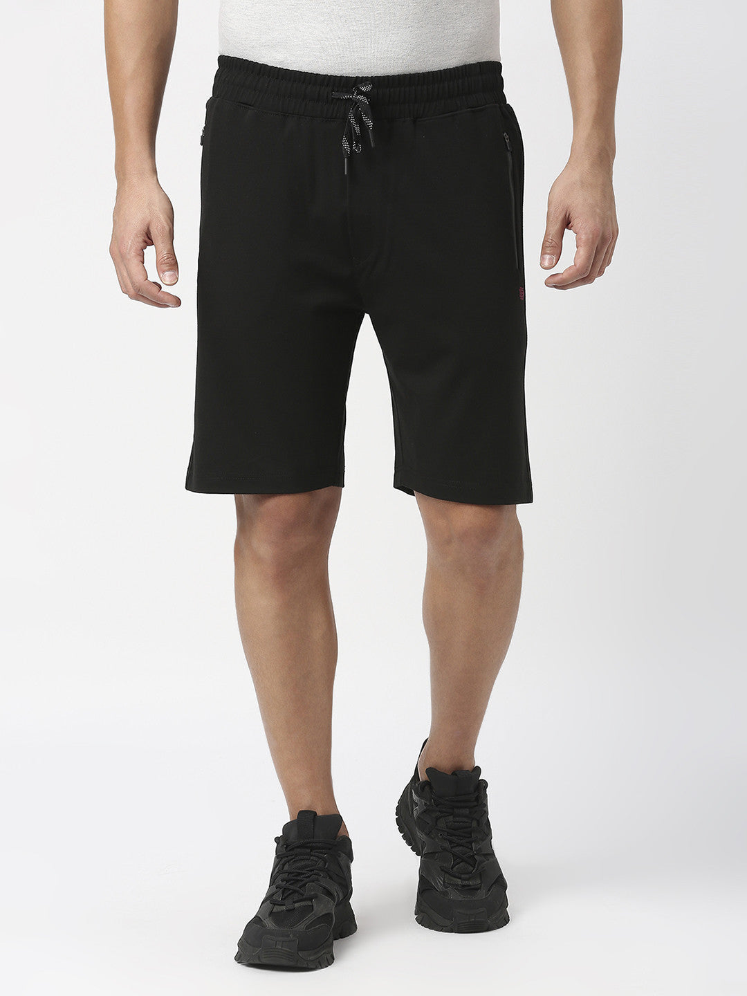Black Tencel Lycra Shorts With Zipped Pocket