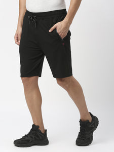 Black Tencel Lycra Shorts With Zipped Pocket
