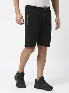 Black Tencel Lycra Shorts With Zipped Pocket