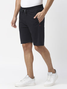 Navy Tencel Lycra Shorts With Zipped Pocket