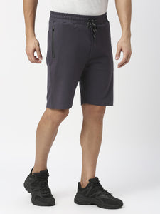 Charcoal Grey Tencel Lycra Shorts With Zipped Pocket