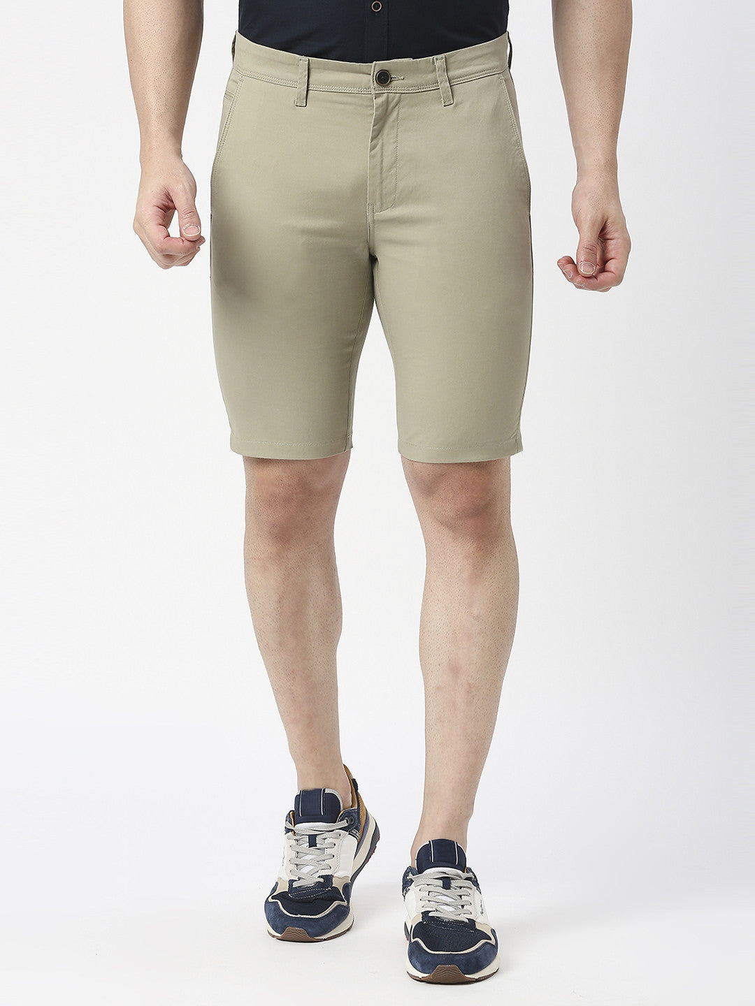 Pistachio Solid Cotton Shorts