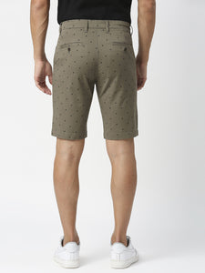 Olive Green Printed Cotton Shorts