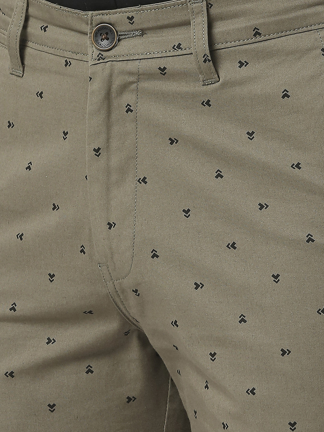 Olive Green Printed Cotton Shorts