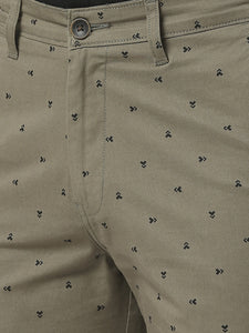 Olive Green Printed Cotton Shorts