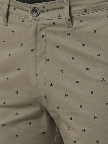 Olive Green Printed Cotton Shorts