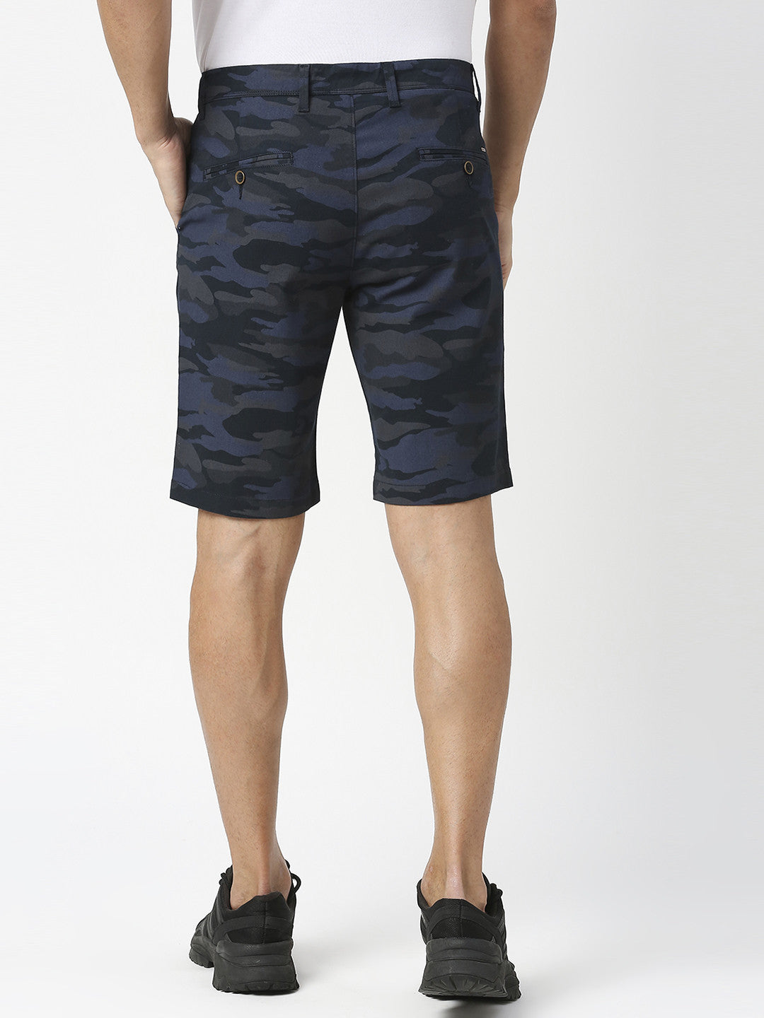Navy Camouflage Print Cotton Shorts