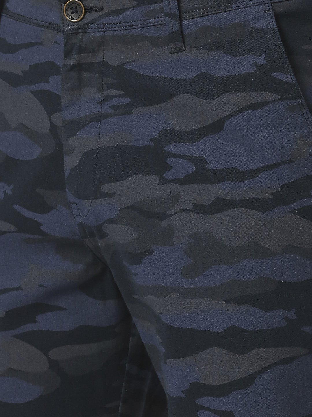 Navy Camouflage Print Cotton Shorts