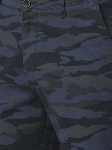 Navy Camouflage Print Cotton Shorts