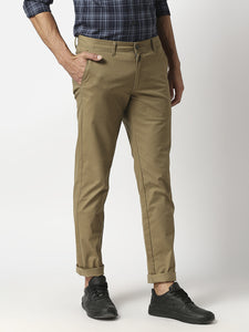 Dark Khaki Slim Tapered Cotton Dobby Lycra Trouser