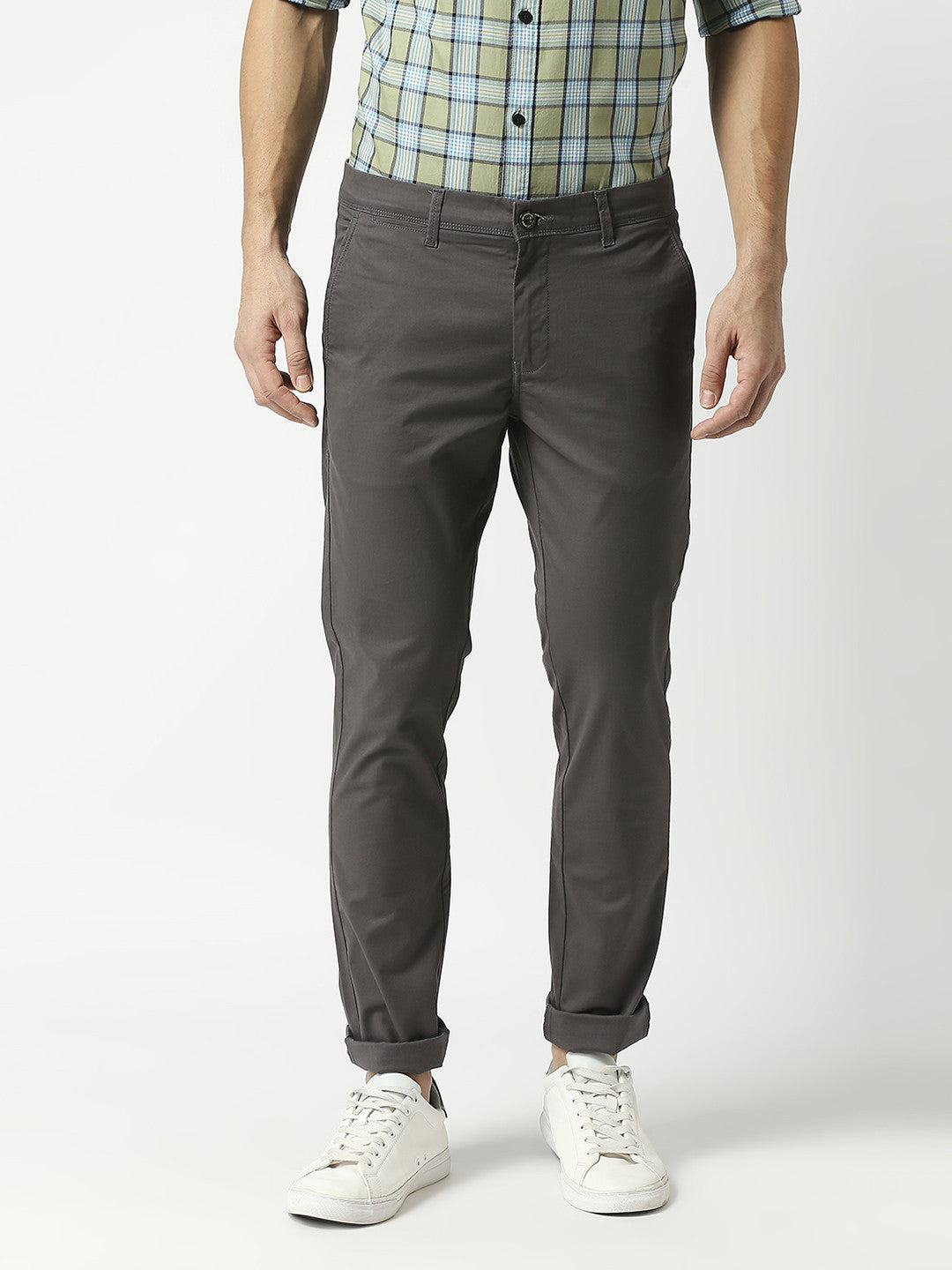 Charcoal Grey Slim Tapered Cotton Dobby Lycra Trouser