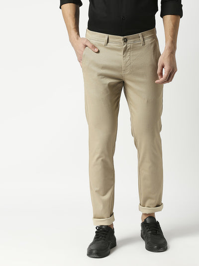 Fawn Slim Tapered Cotton Dobby Lycra Trouser