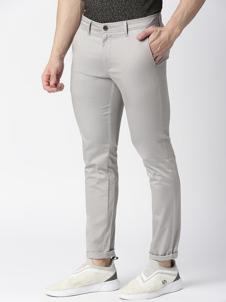 Light Grey Slim Tapered Cotton Stretch Trouser