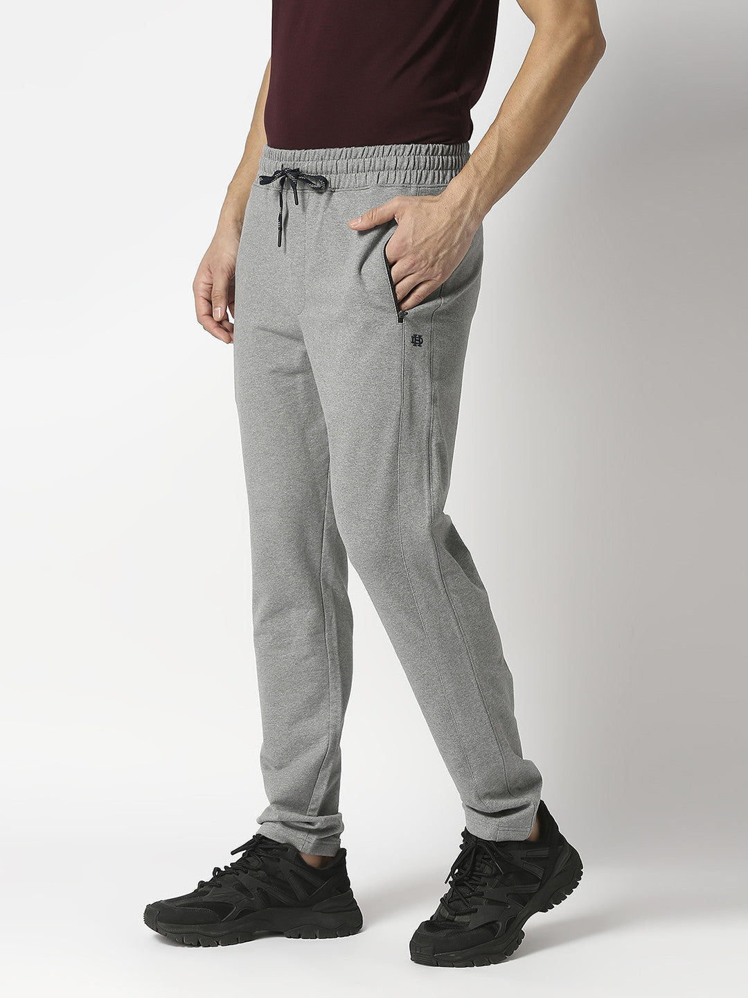 Grey Melange French Terry Lycra Track Pants