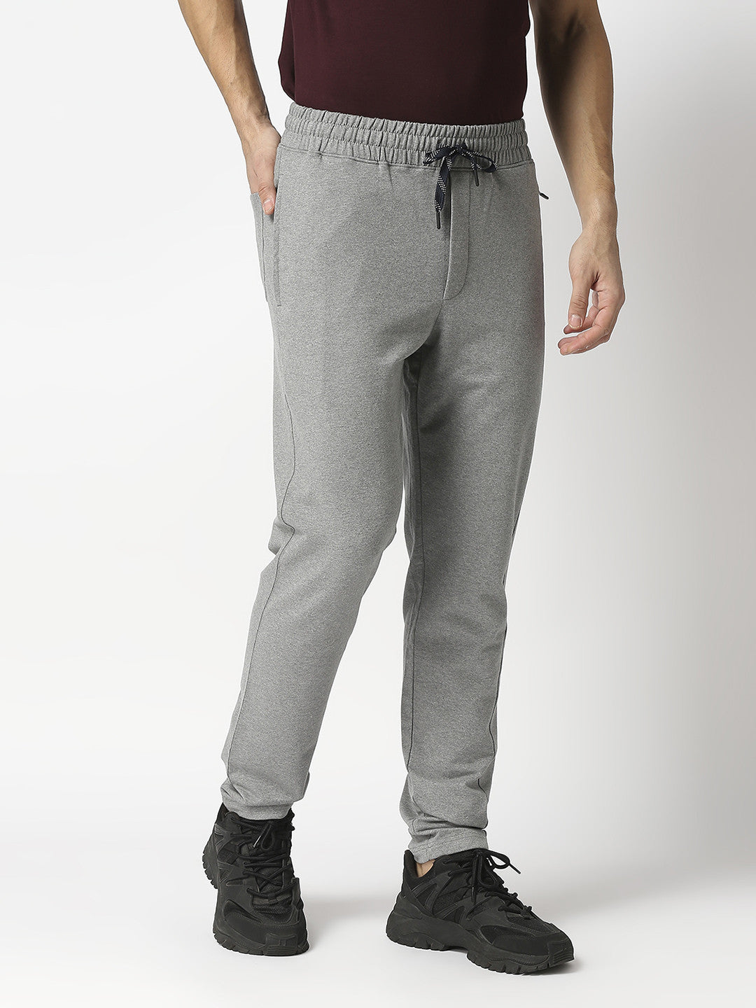 Grey Melange French Terry Lycra Track Pants