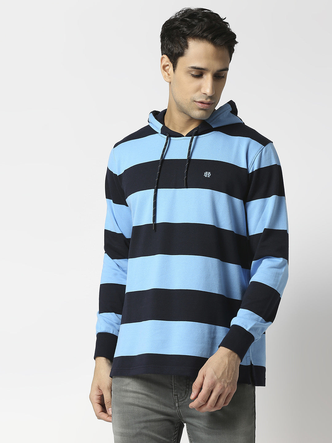 Sky Blue Striped Sweatshirt With Hoodie