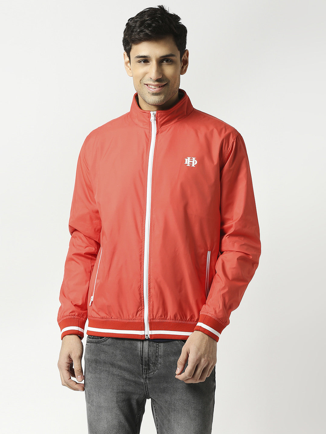 Red Bomber Jacket with White Trim