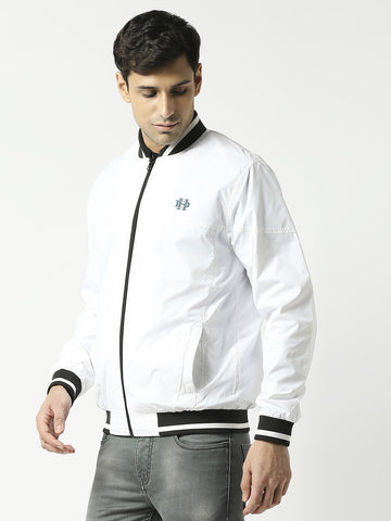 White Bomber Jacket with Thick Black Trim