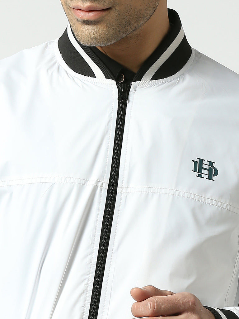 White Bomber Jacket with Thick Black Trim