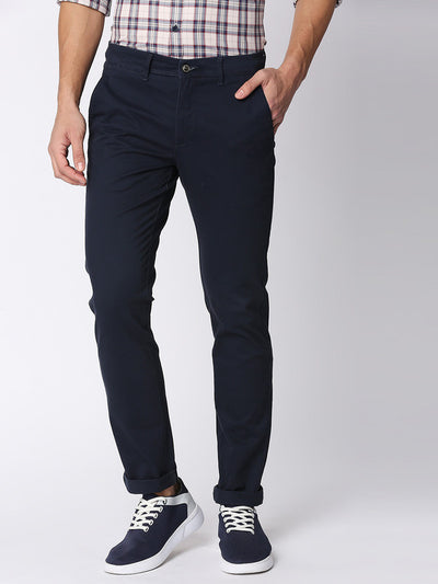 Navy Blue Peach Twill Cotton Trousers