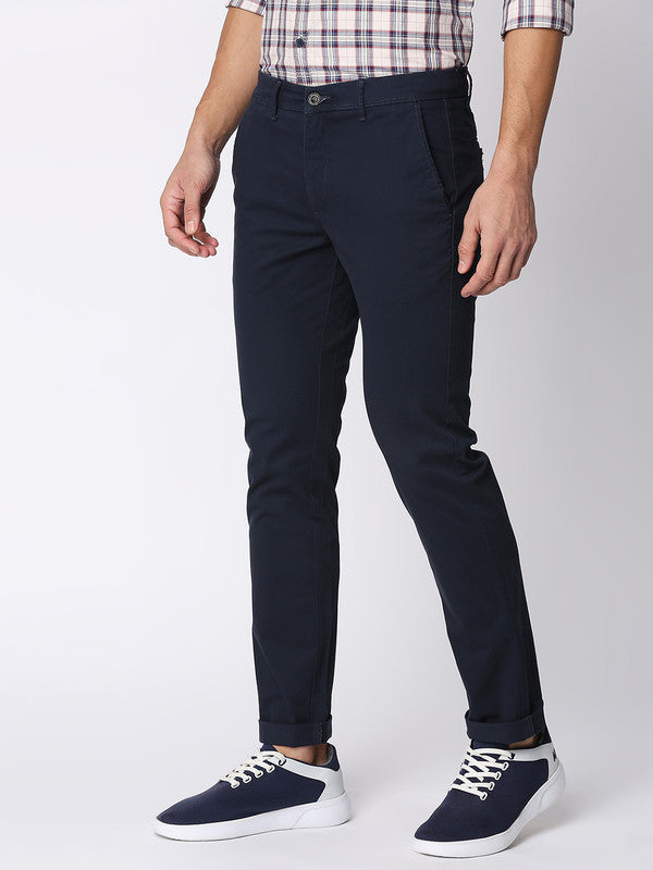 Navy Blue Peach Twill Cotton Trousers